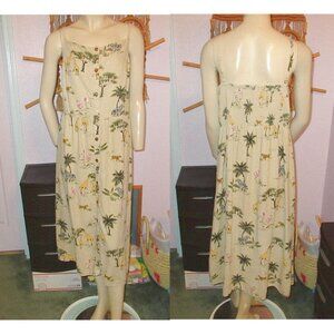 Old Navy Shirt Dress Size XXL Linen Blend Midi Smocked Sleeveless Safari Animals